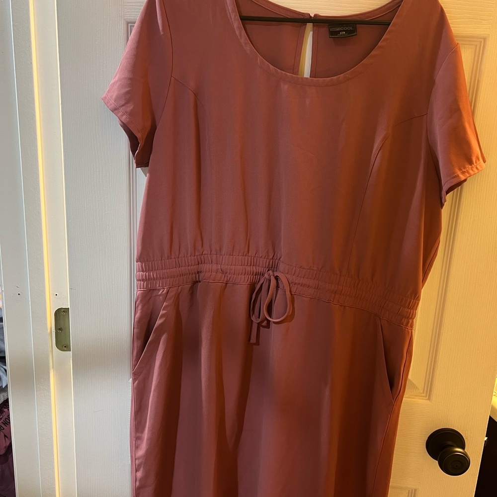 Pink Sheath Midi Dress Scoop Neck Short Sleeve